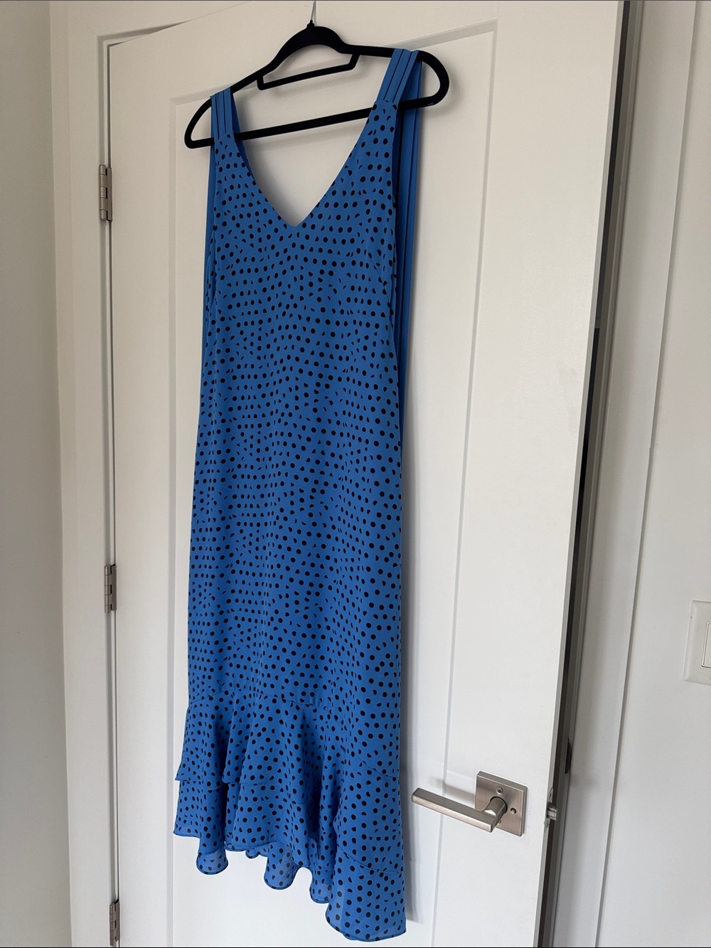 Whistles Blue Sleeveless V-Neck Polka Dot Maxi Dress